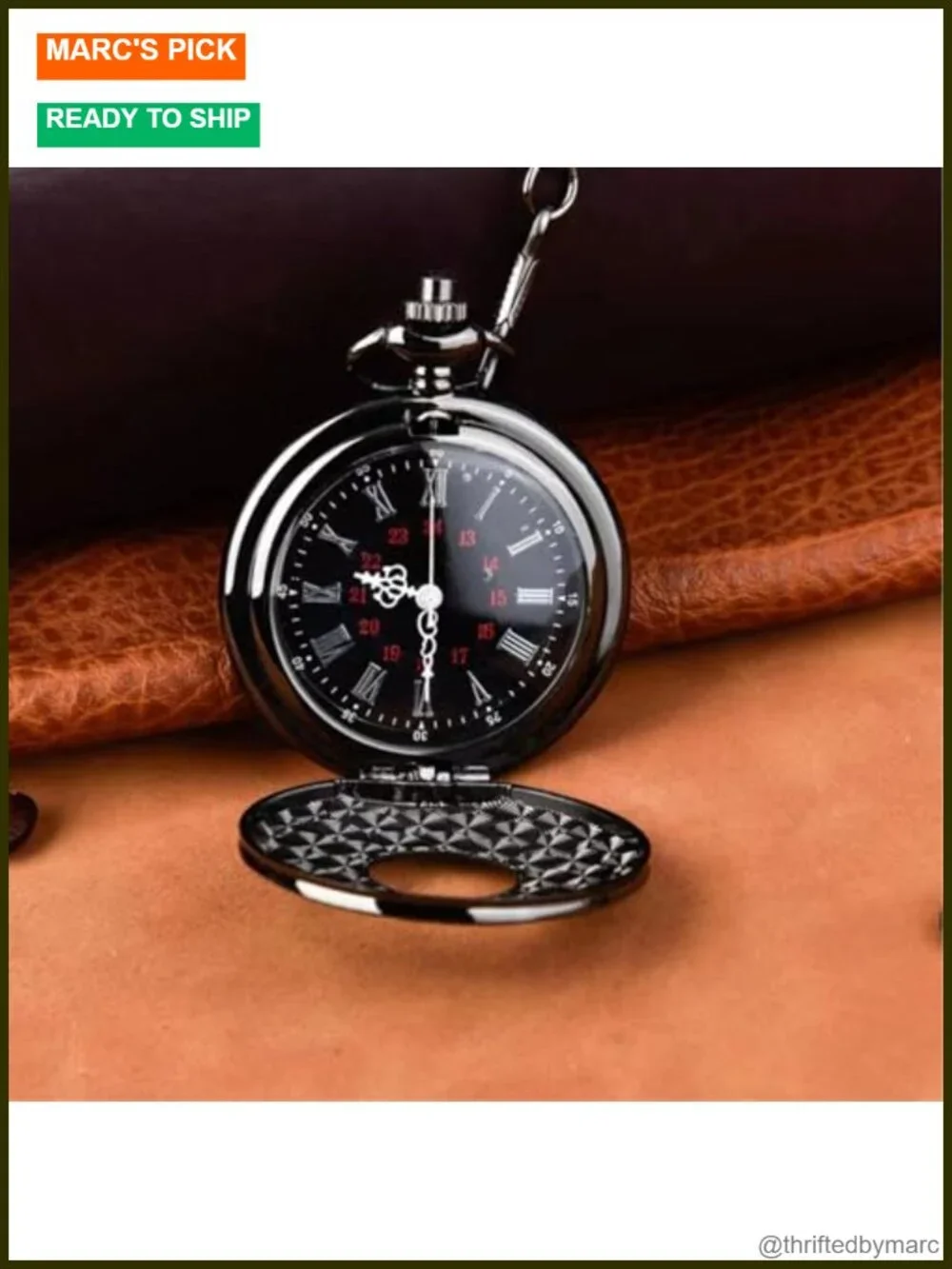 Vintage Quartz Pocket Watch with Chain Roman Numerals Steampunk